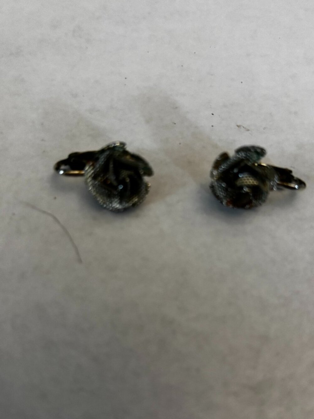 Clip on earrings brushed silver tone rose flowers